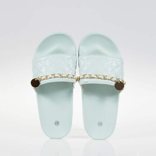 SLIDES WITH QUILTED FACE BLUE LS-071