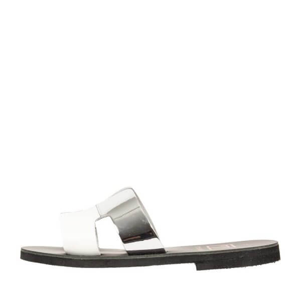 LEATHER SANDALS WHITE-SILVER TS062-1
