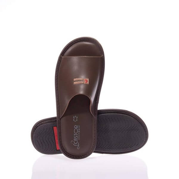 CASTOR 6334 BROWN LEATHER SLIPPERS