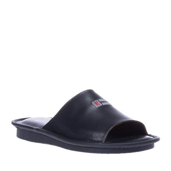 CASTOR 6334 BLACK LEATHER SLIPPERS