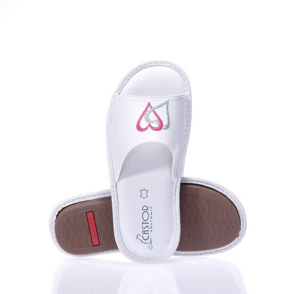 CASTOR 5651 WHITE LEATHER SLIPPERS