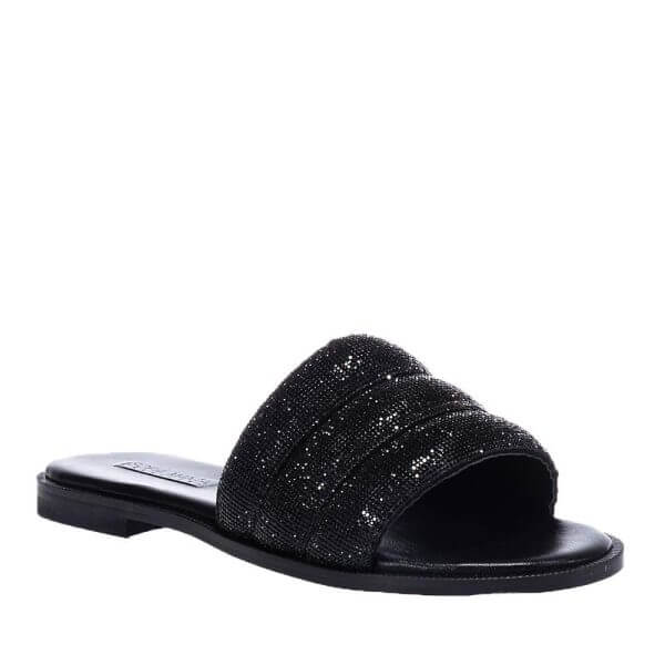 SOFIA MANTA SM303 BLACK FLAT SANDALS WITH STRASS