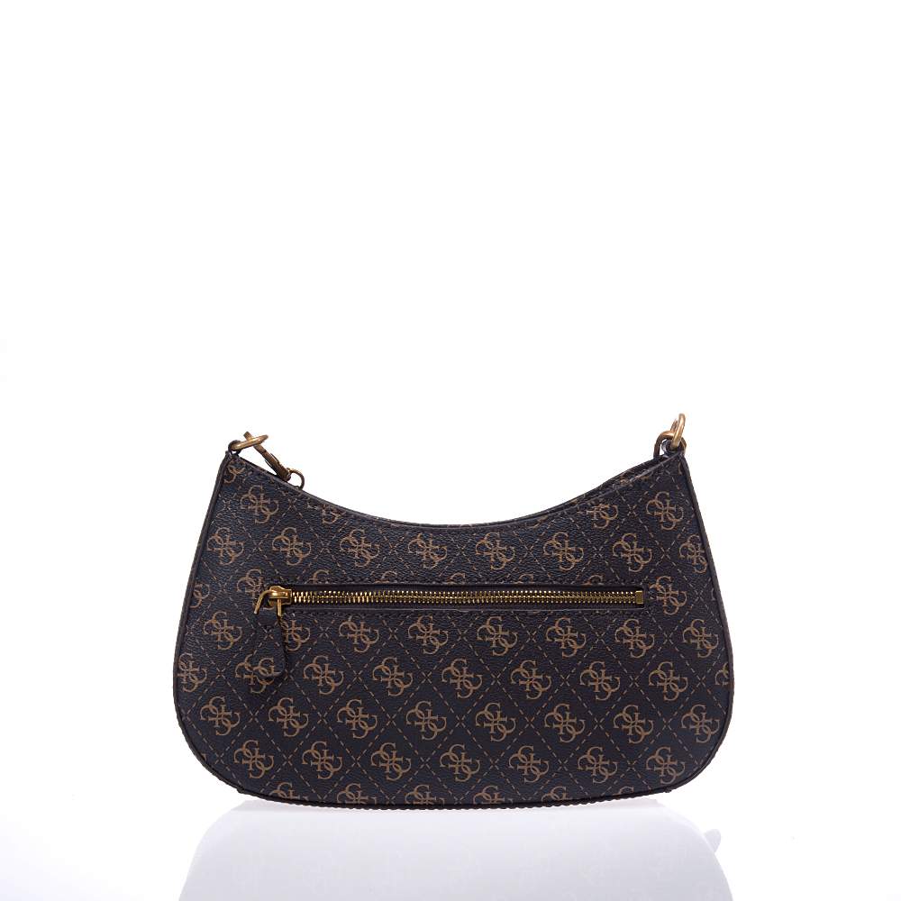 guess alexie top zip shoulder bag brown logo
