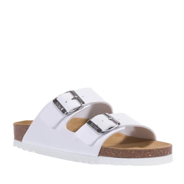 SCHOLL JOSEPHINE F30050 KHAKI LEATHER SLIDES