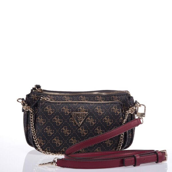 GUESS NOELLE HWQL7879710 ΤΣΑΝΤΑ DOUBLE POUCH ΚΑΦΕ