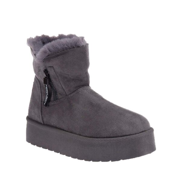 GOGO SHOES HZ2000-86 GRAY FLAP BOOTS WITH FUR