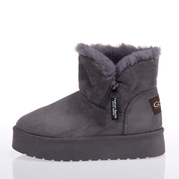 GOGO SHOES HZ2000-86 GRAY FLAP BOOTS WITH FUR