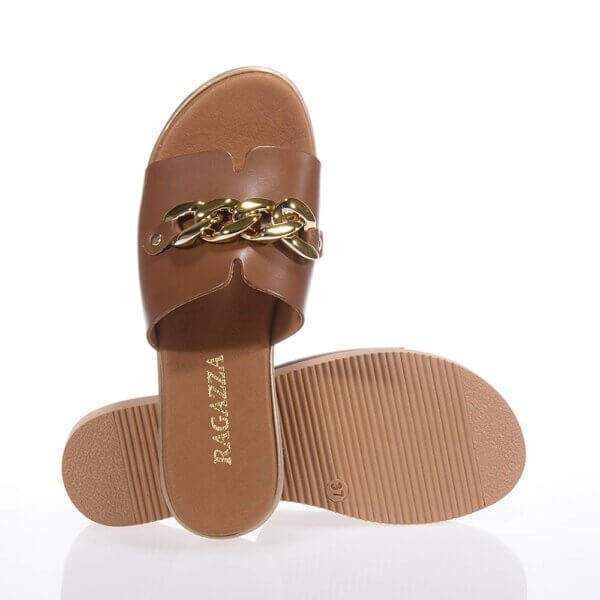 RAGAZZA 01182 LEATHER SLIDES CAMEL