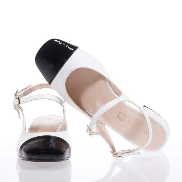 BEATRIS B380 WHITE-BLACK SLINGBACK HEELS