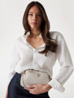 GUESS NOELLE ΓΥΝΑΙΚΕΙΑ ΤΣΑΝΤΑ DOUBLE POUCH ΕΚΡΟΥ