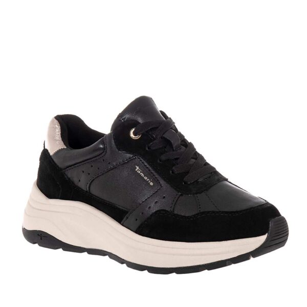 TAMARIS ΓΥΝΑΙΚΕΙΑ SNEAKERS ΔΕΡΜΑΤΙΝΑ ΜΑΥΡΑ