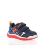 GEOX B LIGHTYLOO ΠΑΙΔΙΚΑ SNEAKERS SUPERMAN ΜΕ ΦΩΤΑΚΙΑ ΜΠΛΕ